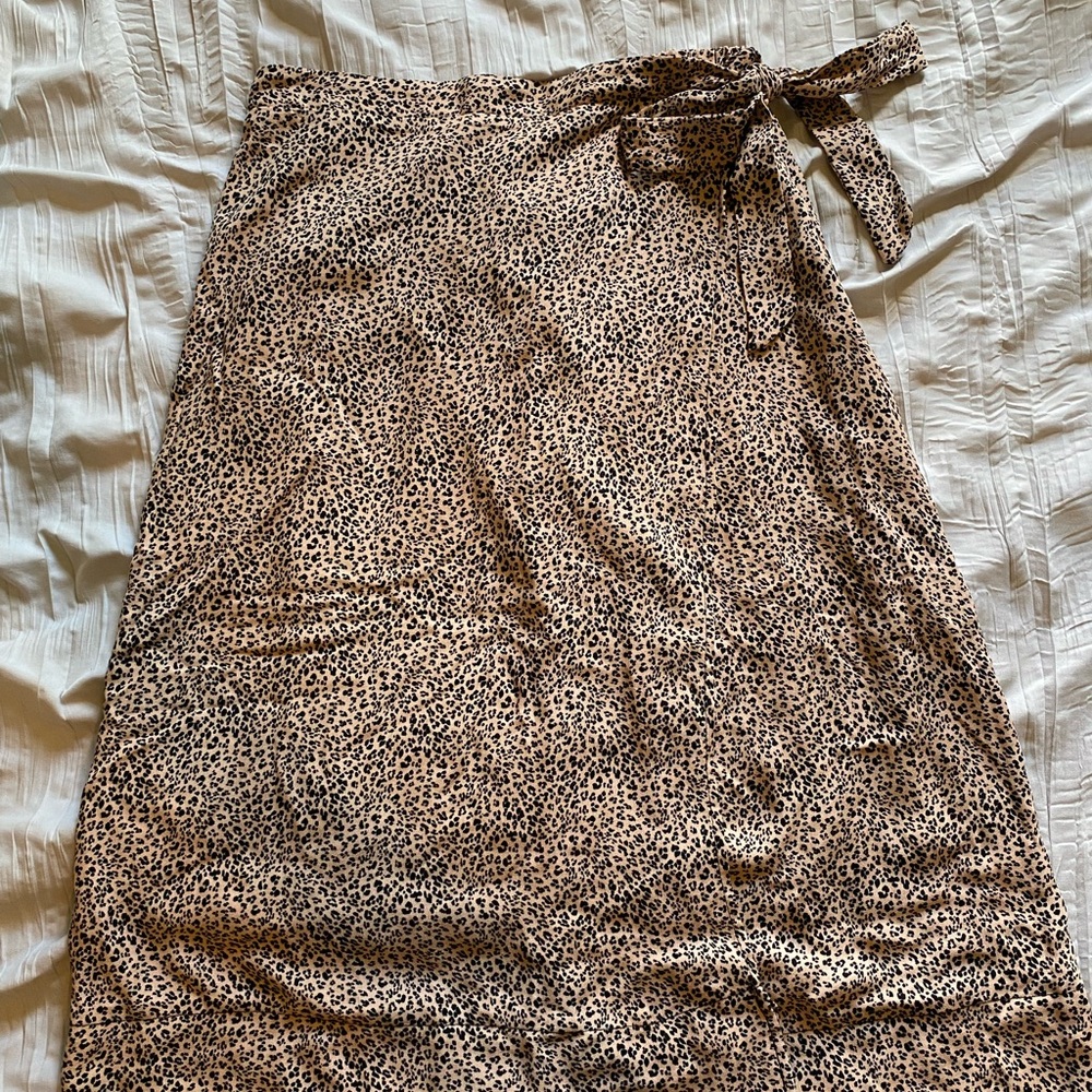 Leopard Print Wrap Midi Skirt with Tie Front